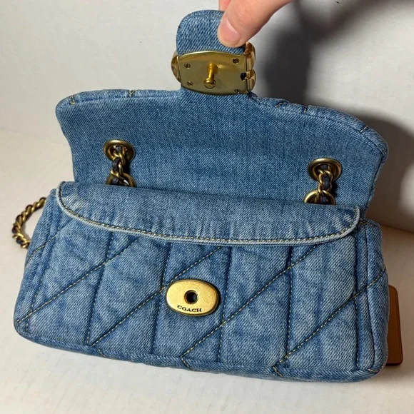 Coach Tabby Denim Brass Indigo Shoulder Bag 20 W/ Dustbag - Picture 5 of 10